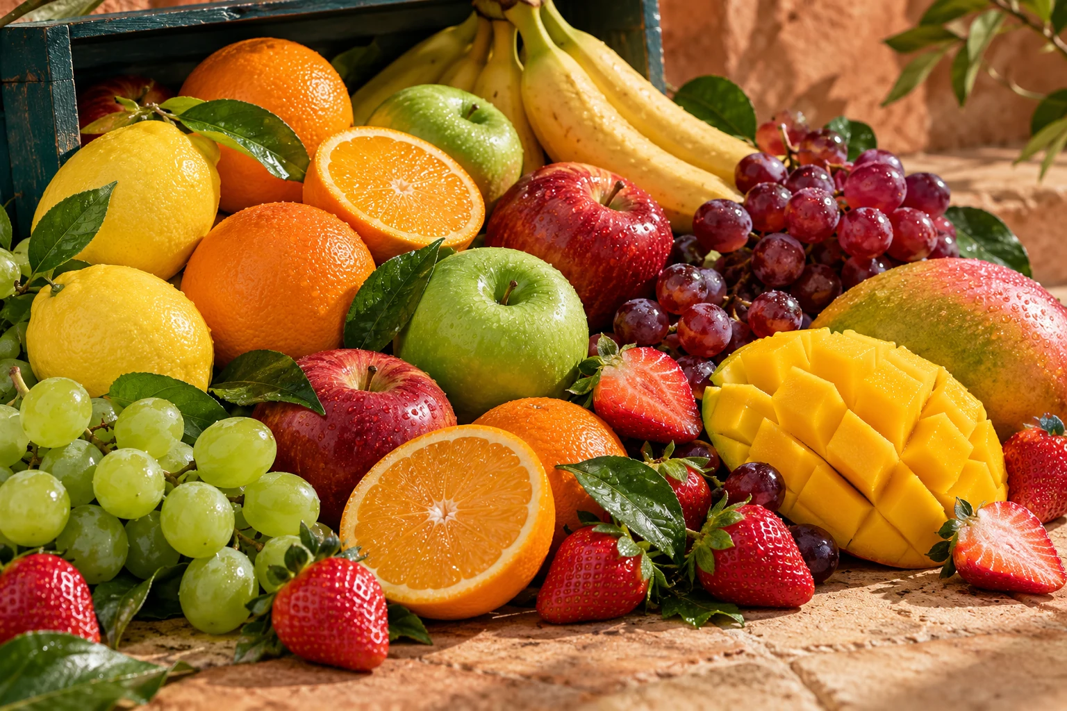 Fresh citrus, apples, grapes, mango and strawberries
