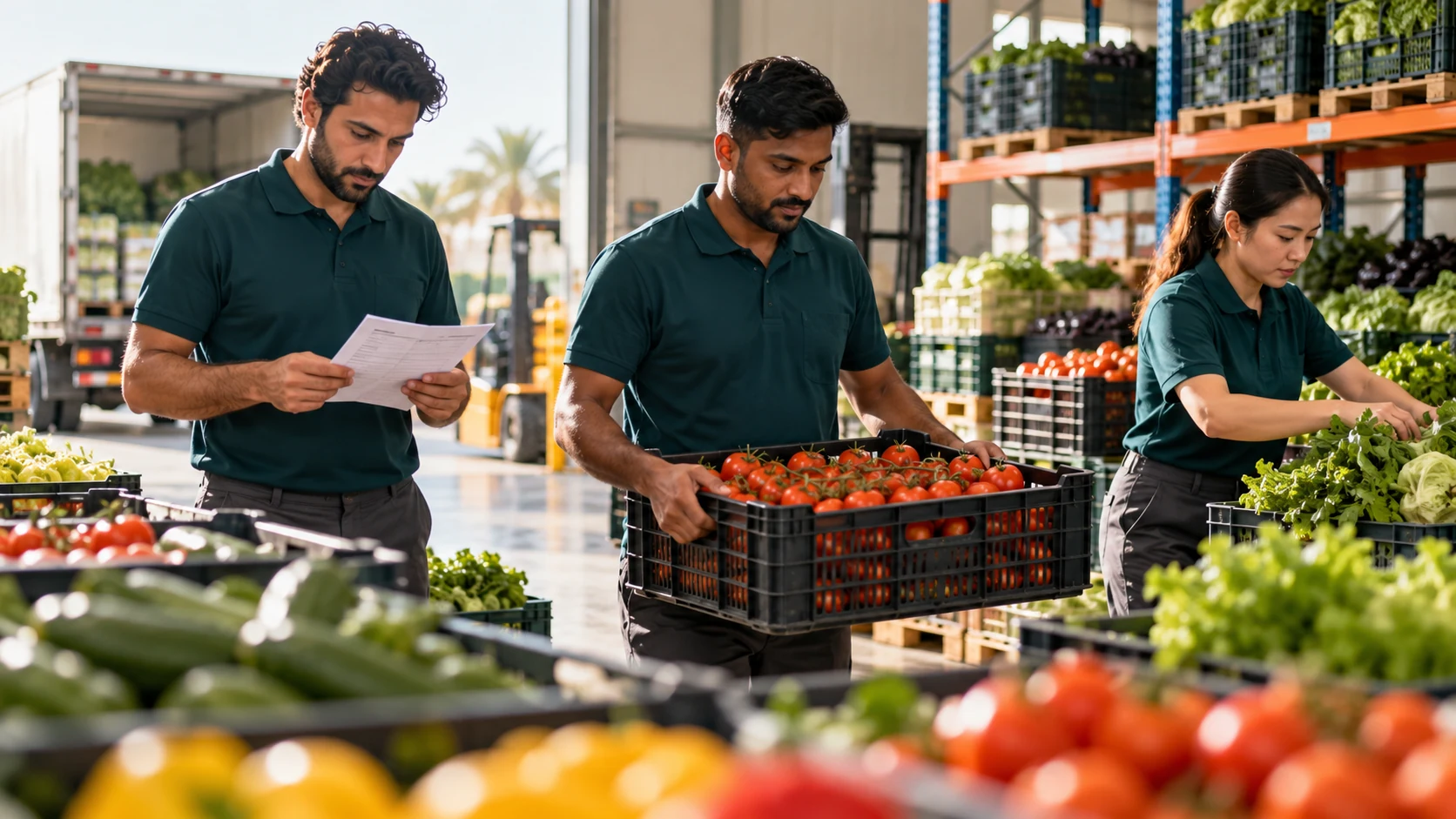 Teamwork in a fresh produce dispatch area